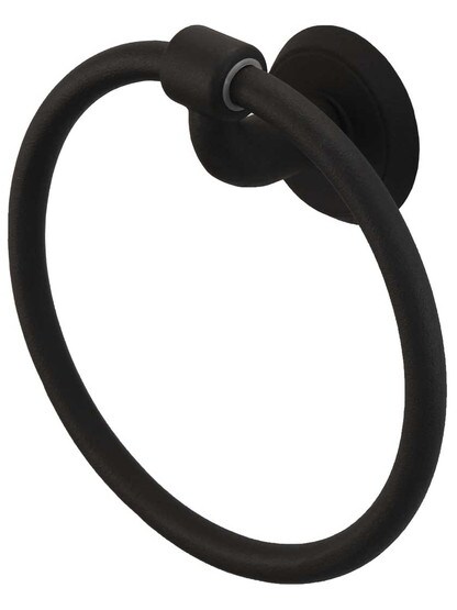 Wrought-Steel Towel Ring with Classic Rosette in Matte Black.